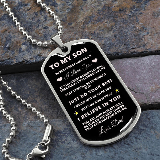 To My Son / Dad / Luxury Dog Tag Millitary Ball Chain