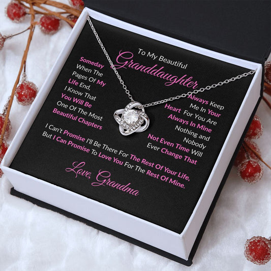 To My Beautiful Granddaughter / Bk-Pk / Love Knot Necklace