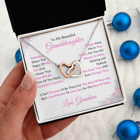 To My Beautiful Granddaughter / Interlocking Hearts Necklace