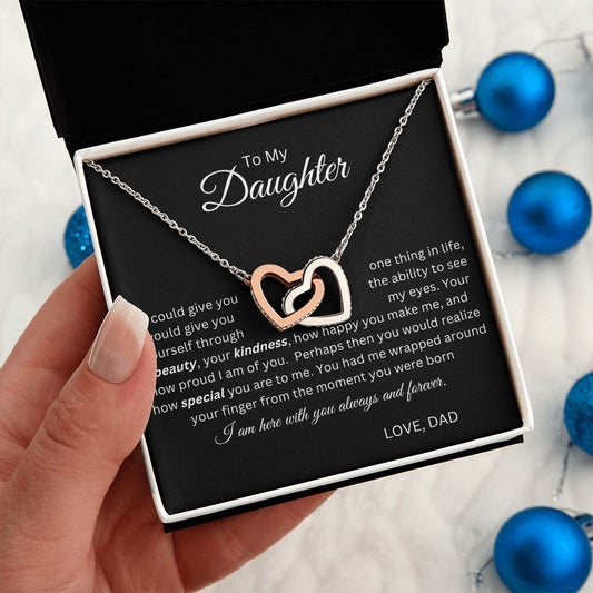 To My Daughter / Love Dad / Interlocking Hearts Necklace